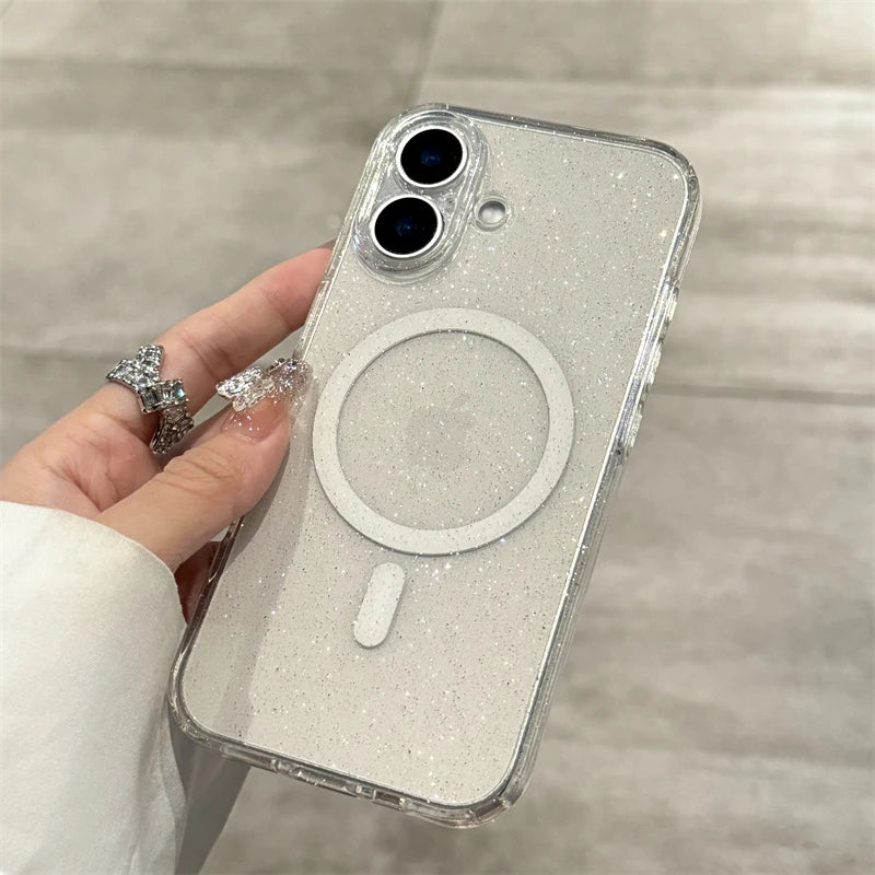 Luxury Glitter Magsafe Transparent Case For iPhone 17 Air 11 12 13 14 15 16 Pro Max Plus Magnetic Wireless Charge Soft Cover