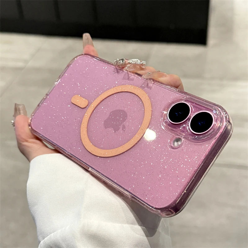 Luxury Glitter Magsafe Transparent Case For iPhone 17 Air 11 12 13 14 15 16 Pro Max Plus Magnetic Wireless Charge Soft Cover