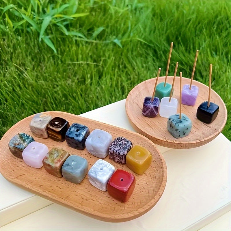 1pc Natural Crystal Incense Holder, Rose Quartz Amethyst Incense Burner Frame, Square Incense Burner Frame, Natural Stone Craftsmanship Accessories, Mini Incense Burner Frame, Room Decoration, Bedroom Accessories, Household A