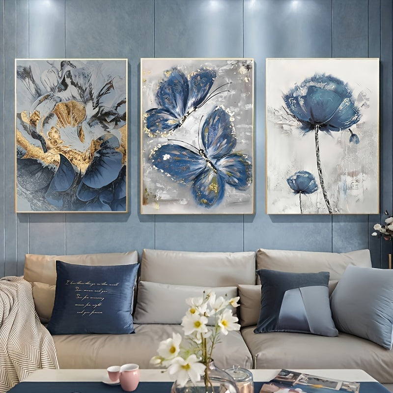 3pcs Luxury Oil Painting Canvas, Flower Butterfly Wall Art for Living Room Decor - 15.7x23.6in/40cmx60cm, No Frame Required