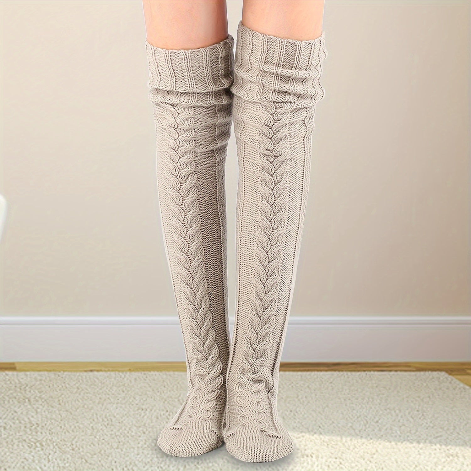 5-Pack or Single Pair Nylon Thick Knit Warm Leg Warmers Over-The-Knee High Socks Fall/Winter Hand Wash Only Solid Color Polyamide & Elastane Christmas Gift Casual Fashion