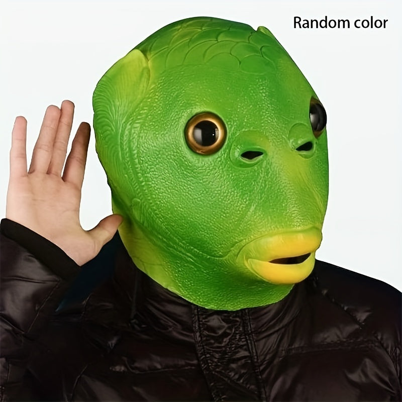 1pc, Green Fish Head Mask, Fun Photography Props, Halloween Themed Activities Birthday Parties, Party Activities, Party Favors, Party Gift Decor, Party Supplies