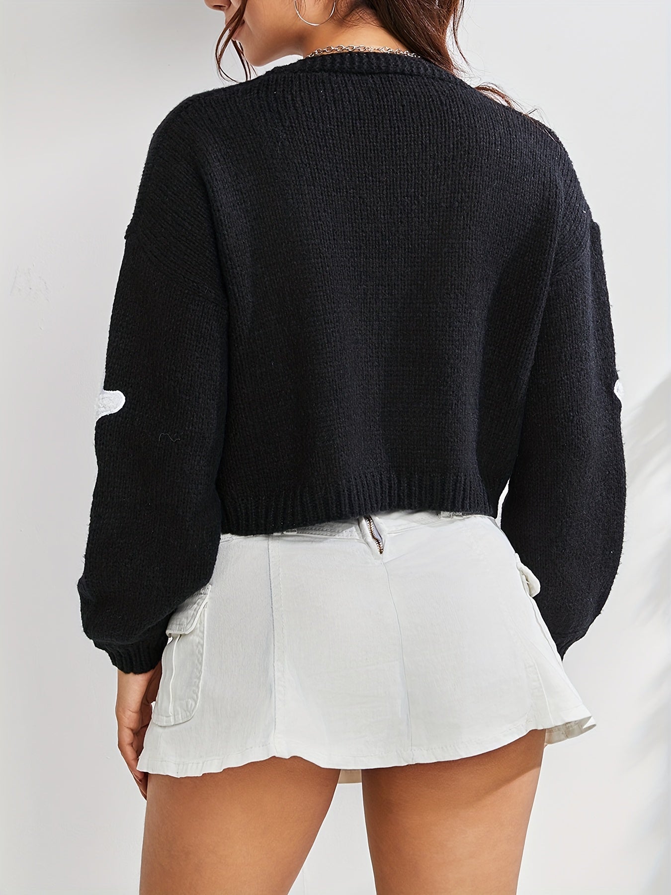 Trendy Halloween Pattern Open Front Knit Cardigan - Soft & Comfortable Long Sleeve Crop Sweater for Women - Perfect Autumn Casual Wear