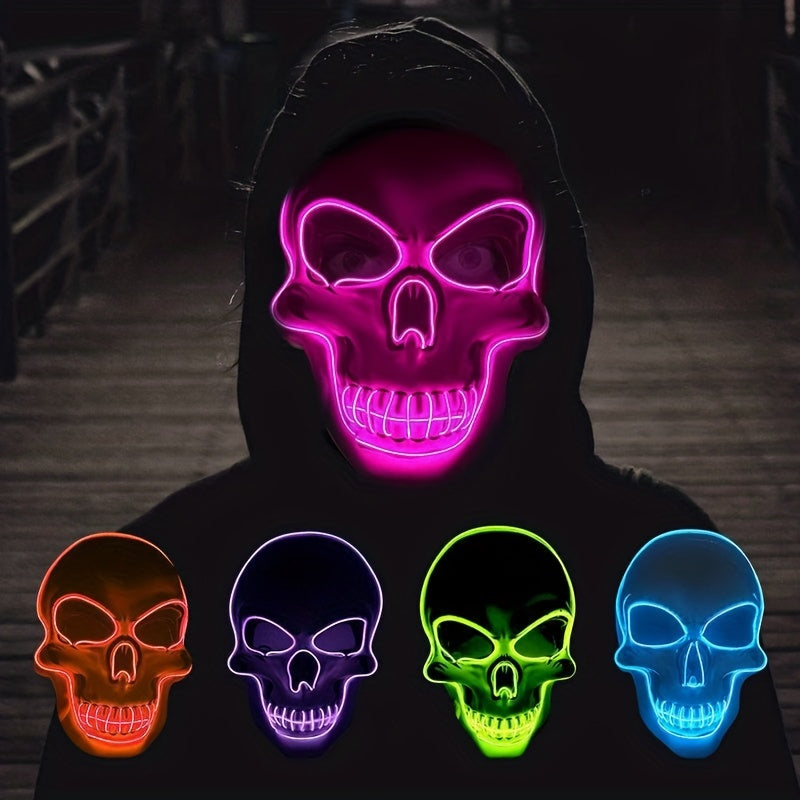 LED Luminous Halloween Skeleton Mask - Scare Your Friends with EL Cold Light Fluorescent Effect