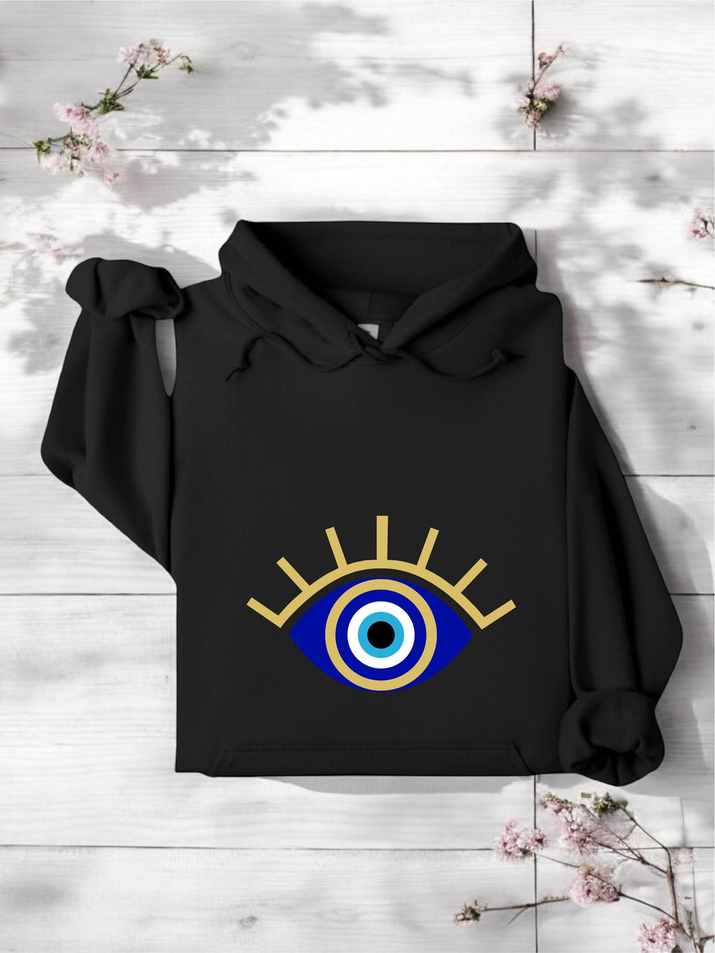 AT-121 Evil Eye Hoodie, Spiritual Protection Hoodie, Best Friend Gift, Birthday Gift For Mom Sister, Mystical Travel Hoodie, Santorini Evil Eye Gift, Positive Hoodie