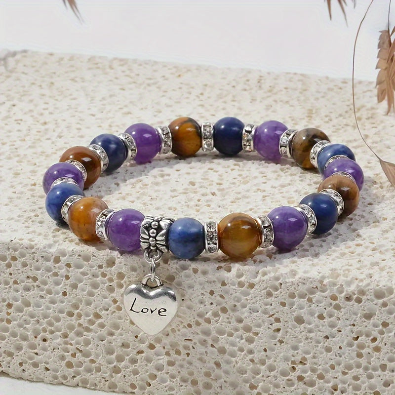 Natural Stone Artificial Crystal Bracelet: Yellow Tiger'S Eye, Amethyst, And Lapis Lazuli