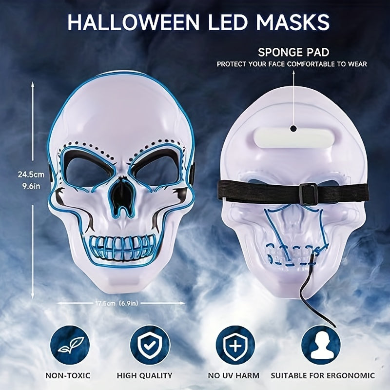 LED Luminous Halloween Skeleton Mask - Scare Your Friends with EL Cold Light Fluorescent Effect