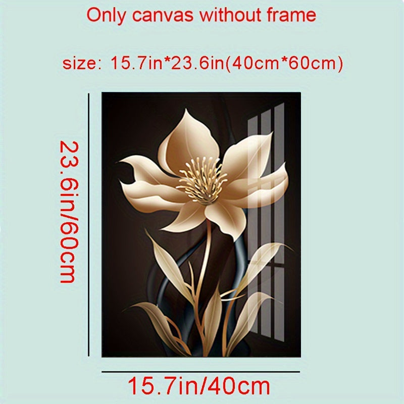 3pcs Frameless Modern Abstract Black and Golden Flower Canvas Painting Wall Art for Living Room Decor - Eye-Catching and Stunning