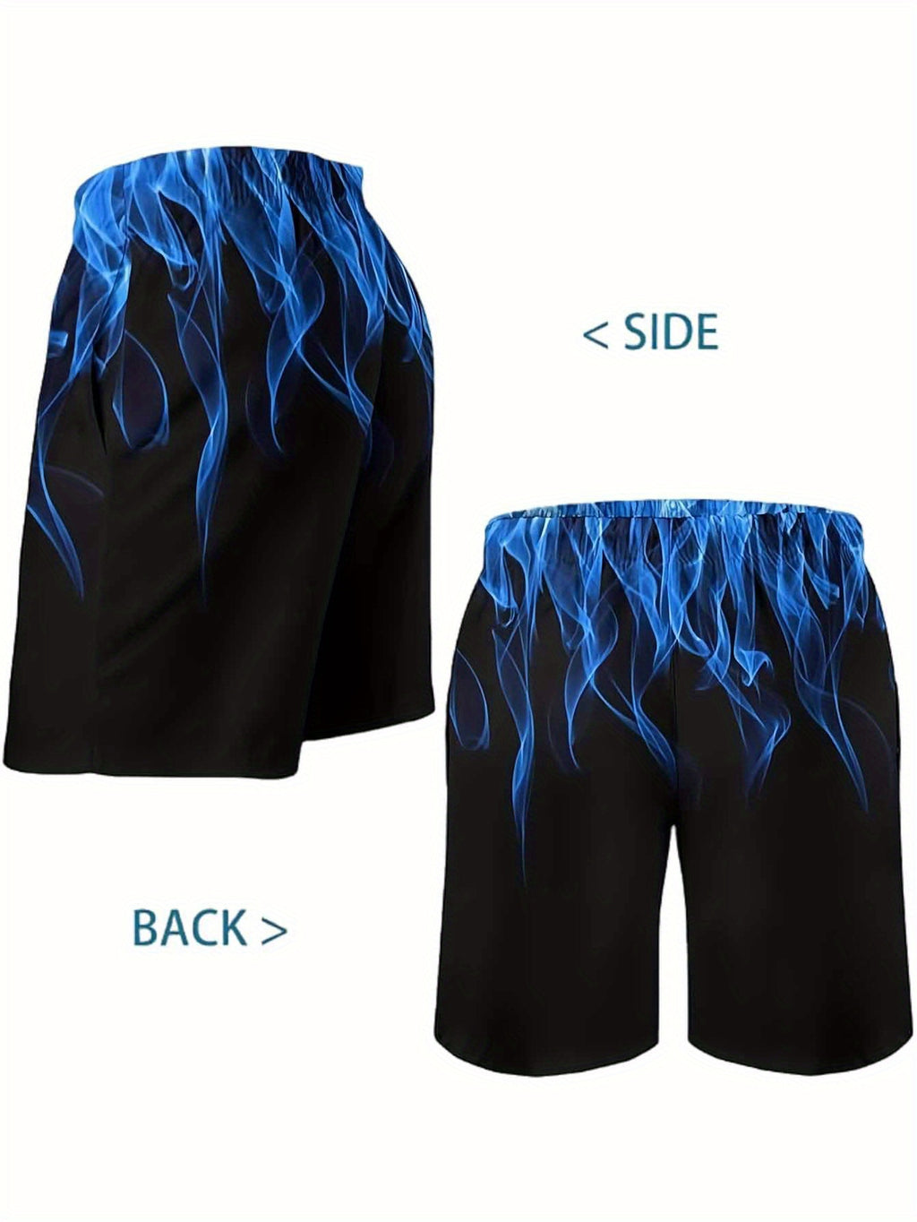 Men's Summer Beach Shorts with Blue Light Rayleigh 3D Flame Print - Breathable Quick-Dry Fabric, Relaxed Fit & Drawstring Pockets - Soft Comfortable Casual Swim Trunks for Outdoor Vacations, Bathing Suits, Breathable Fabric