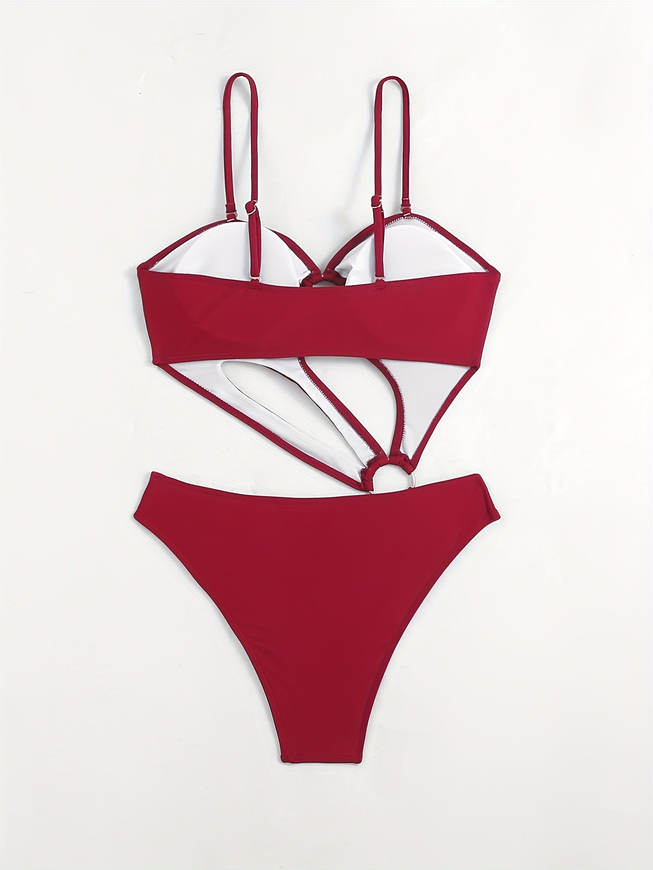 Solid Color Sexy One-piece Swimsuit, Asymmetrical Ring-Linked Cut Out Bathing Suits, Women's Swimwear & Clothing