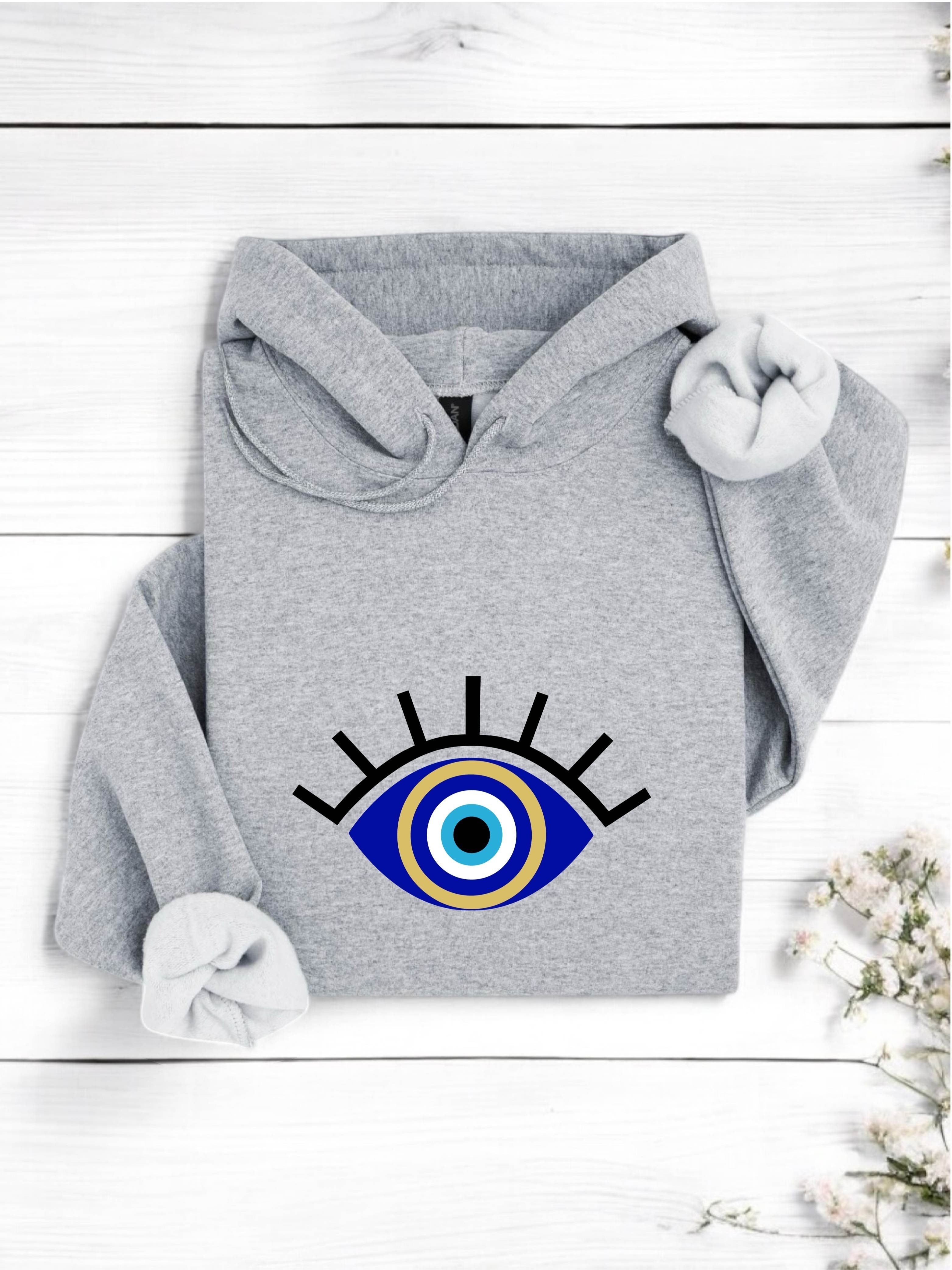 AT-121 Evil Eye Hoodie, Spiritual Protection Hoodie, Best Friend Gift, Birthday Gift For Mom Sister, Mystical Travel Hoodie, Santorini Evil Eye Gift, Positive Hoodie