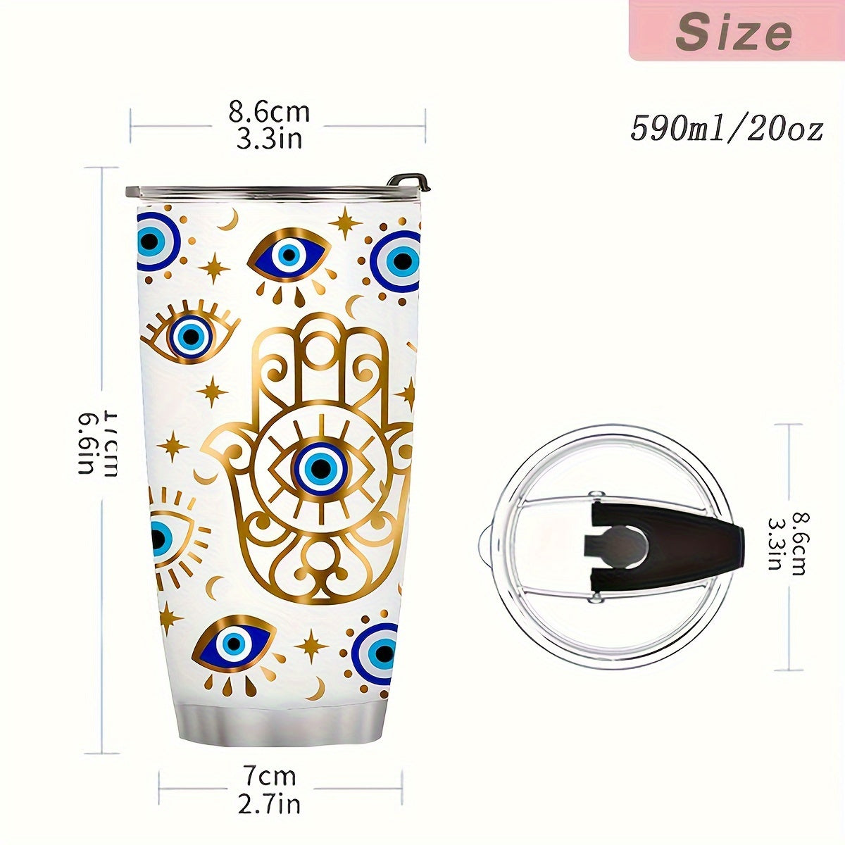 20oz Stainless Steel Insulated Coffee Mug with Lid & Straw - Evil Eye Moon Design, Reusable Vacuum Tumbler for Travel, Ideal Birthday Gift