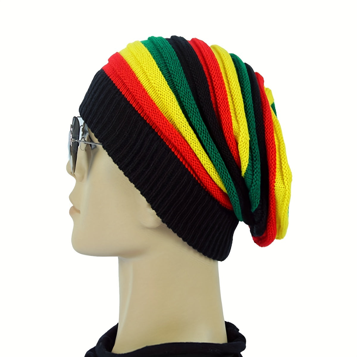 Rainbow Stripe Soft & Cozy Slouchy Beanie - Fashionable Knit Turban Hat for Warmth and Comfort - Elastic, Lightweight Skull Cap - Perfect Unisex Chemo Hat for Women and Men