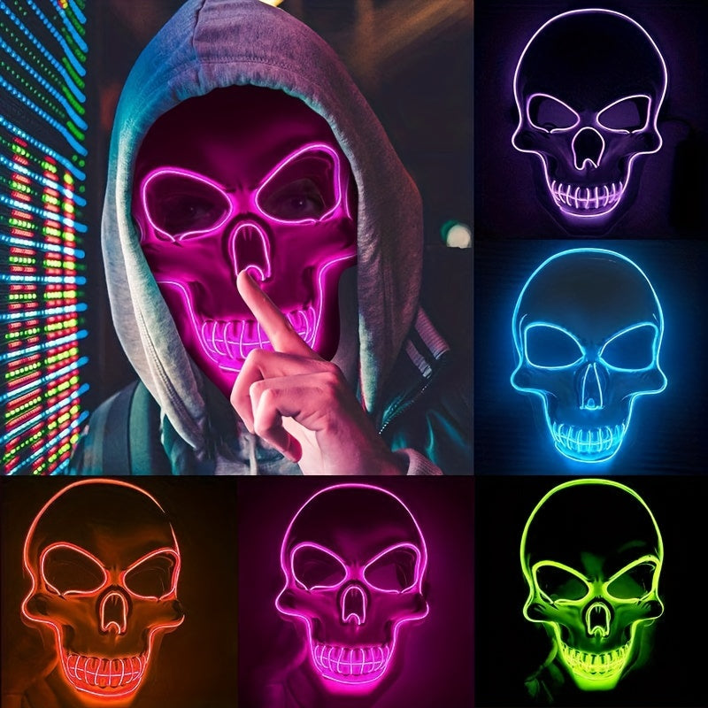 LED Luminous Halloween Skeleton Mask - Scare Your Friends with EL Cold Light Fluorescent Effect