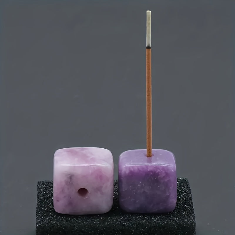 1pc Natural Crystal Incense Holder, Rose Quartz Amethyst Incense Burner Frame, Square Incense Burner Frame, Natural Stone Craftsmanship Accessories, Mini Incense Burner Frame, Room Decoration, Bedroom Accessories, Household A