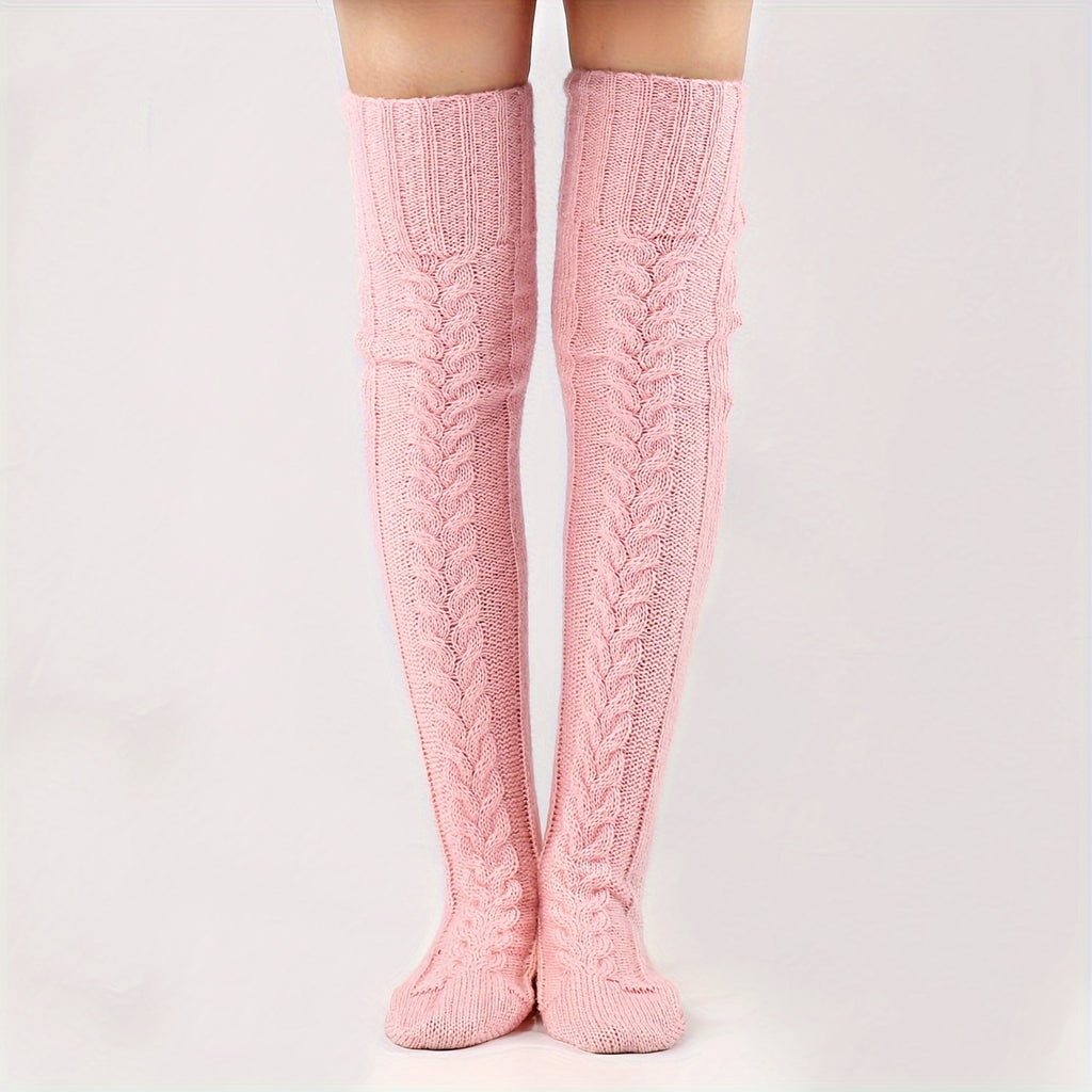 5-Pack or Single Pair Nylon Thick Knit Warm Leg Warmers Over-The-Knee High Socks Fall/Winter Hand Wash Only Solid Color Polyamide & Elastane Christmas Gift Casual Fashion