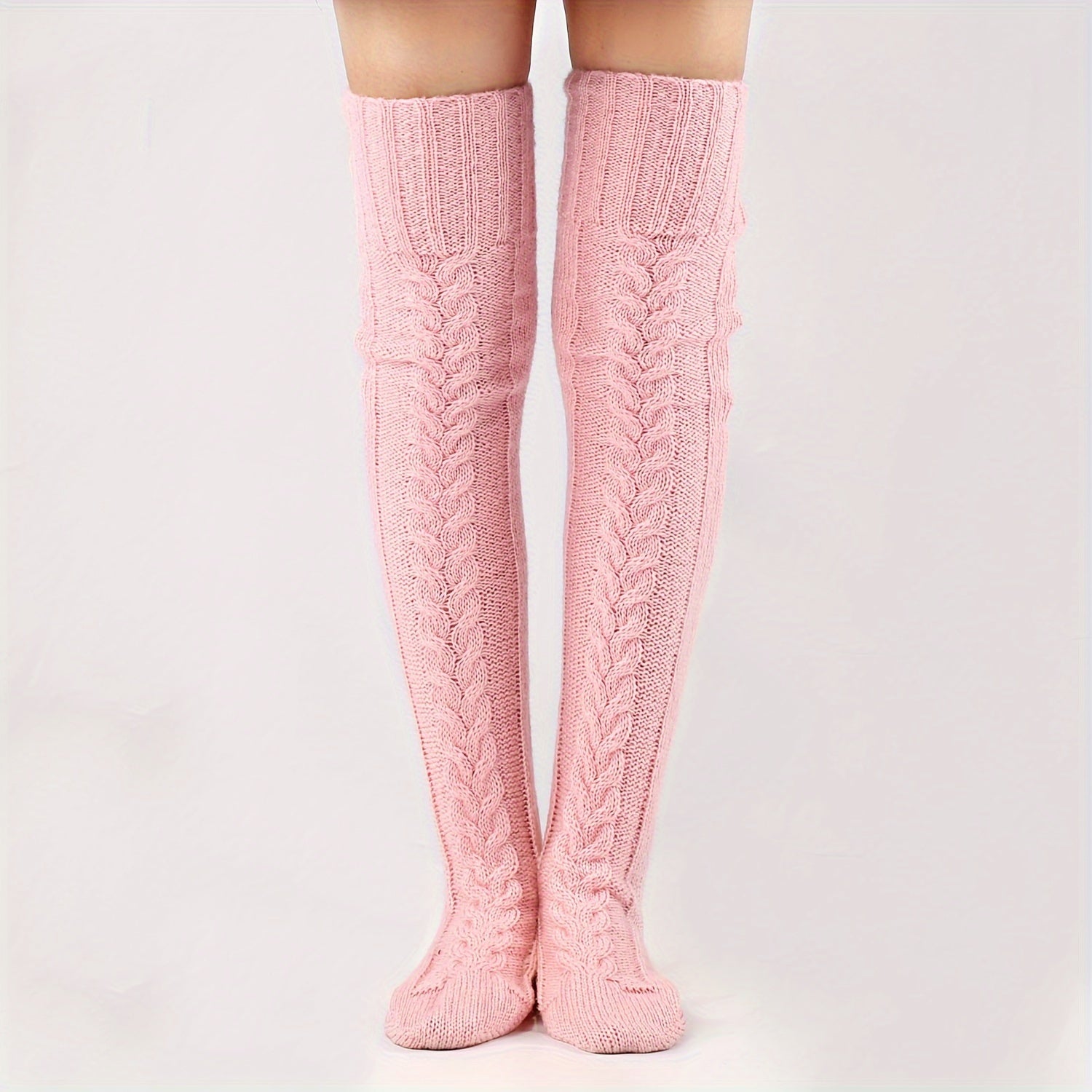 5-Pack or Single Pair Nylon Thick Knit Warm Leg Warmers Over-The-Knee High Socks Fall/Winter Hand Wash Only Solid Color Polyamide & Elastane Christmas Gift Casual Fashion