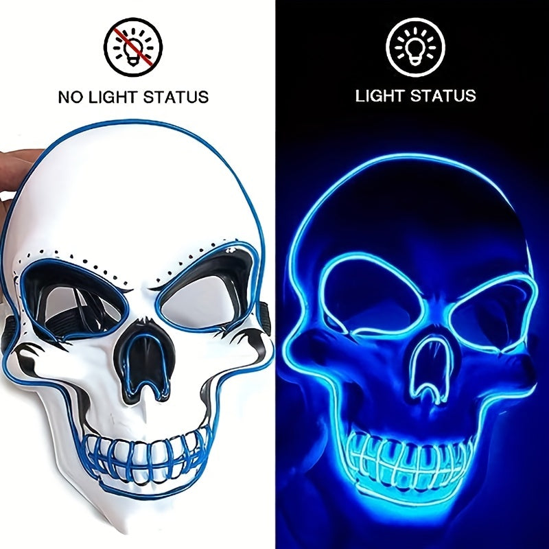 LED Luminous Halloween Skeleton Mask - Scare Your Friends with EL Cold Light Fluorescent Effect